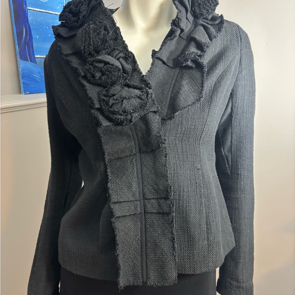 Elegant Black Blazer with Floral Detailing